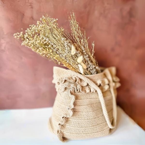 Beżowa Bawełniana Torebka Shopperka 'New Boho' z Falbankami "Romantica" NA ZAMÓWIENIE - obrazek 2
