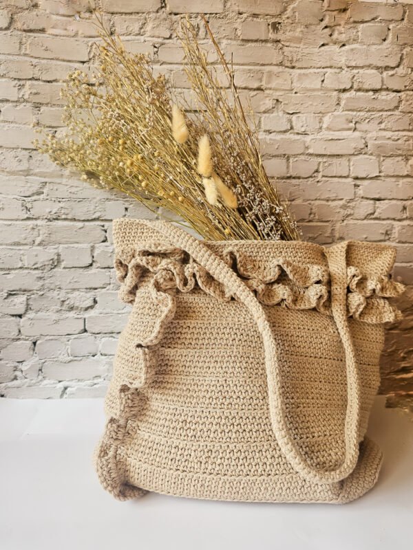 Beżowa Bawełniana Torebka Shopperka 'New Boho' z Falbankami "Romantica" NA ZAMÓWIENIE