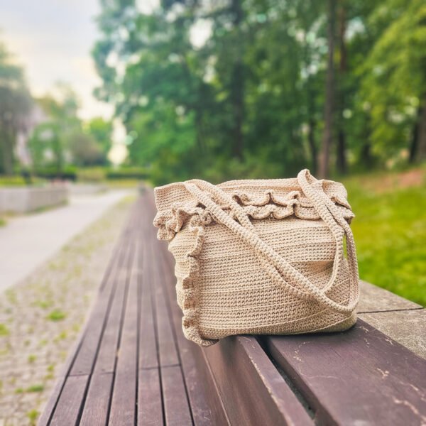 Beżowa Bawełniana Torebka Shopperka 'New Boho' z Falbankami "Romantica" NA ZAMÓWIENIE - obrazek 3