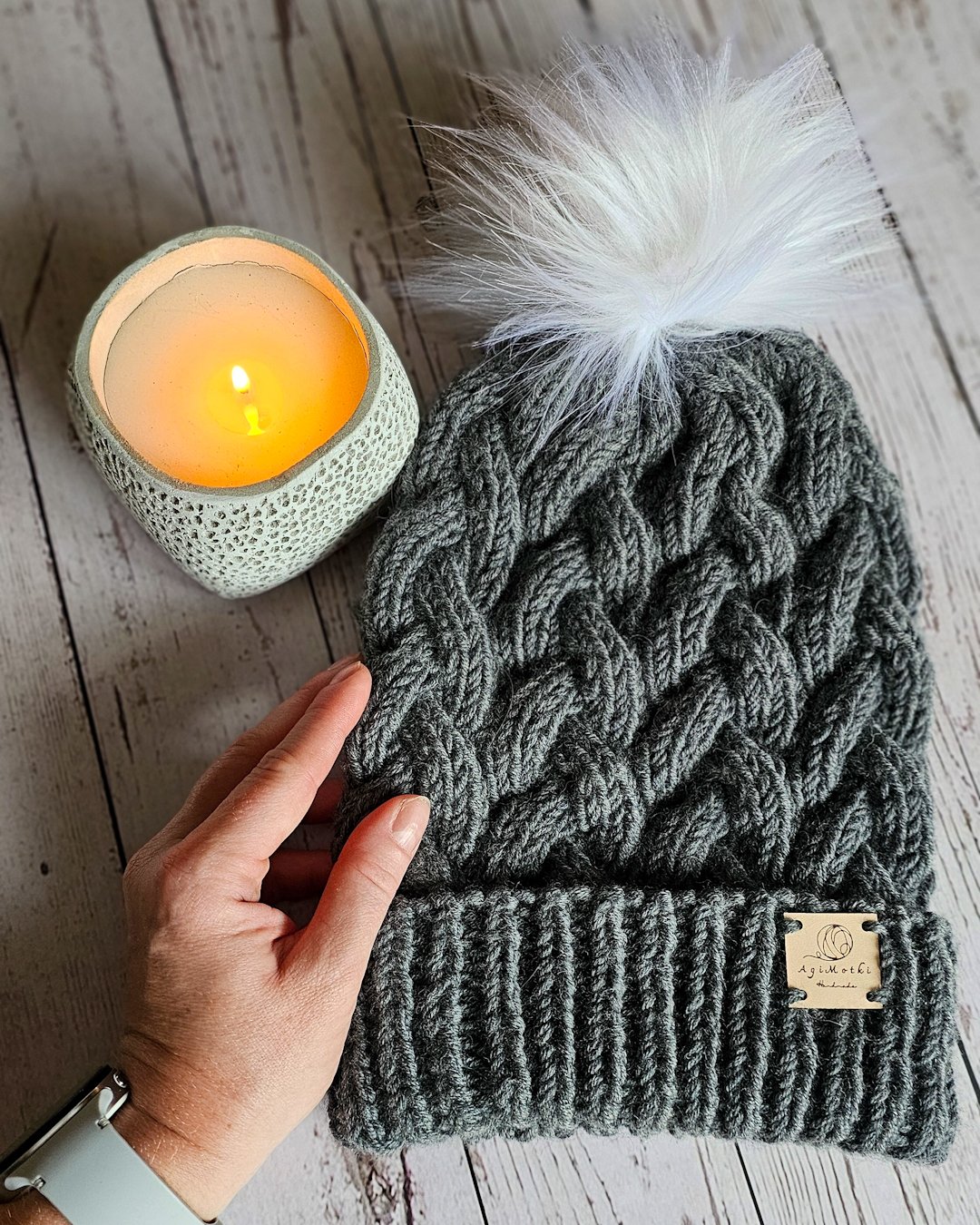 Czapka Zimowa w Warkocze z Wełny Merino NA ZAMÓWIENIE