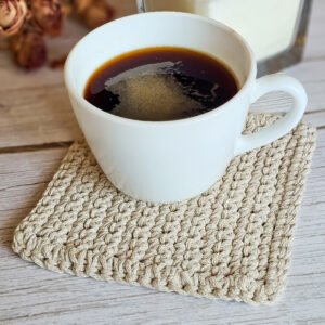 Naturalna podkładka pod kubek ze sznurka bawełnianego | wzór półsłupków 4 szt. NA ZAMÓWIENIE