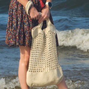 Ażurowa Torebka Shopper z Bawełny – ręcznie robiona torebka worek